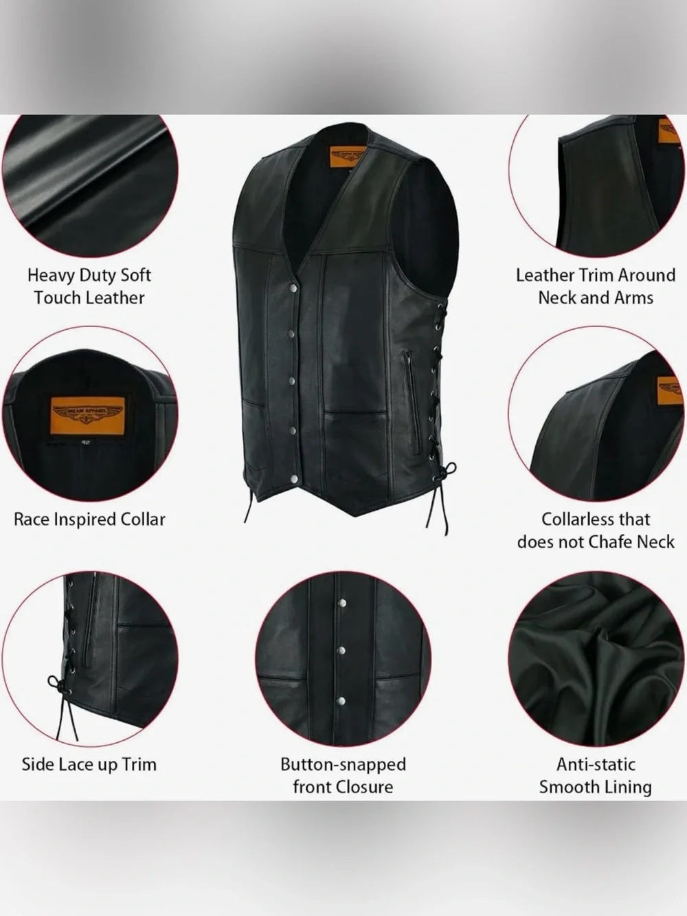Dream Apparel/Men’s Soft Plain Naked Cowhide Leather Motorcycle Vest/SIZE: 58